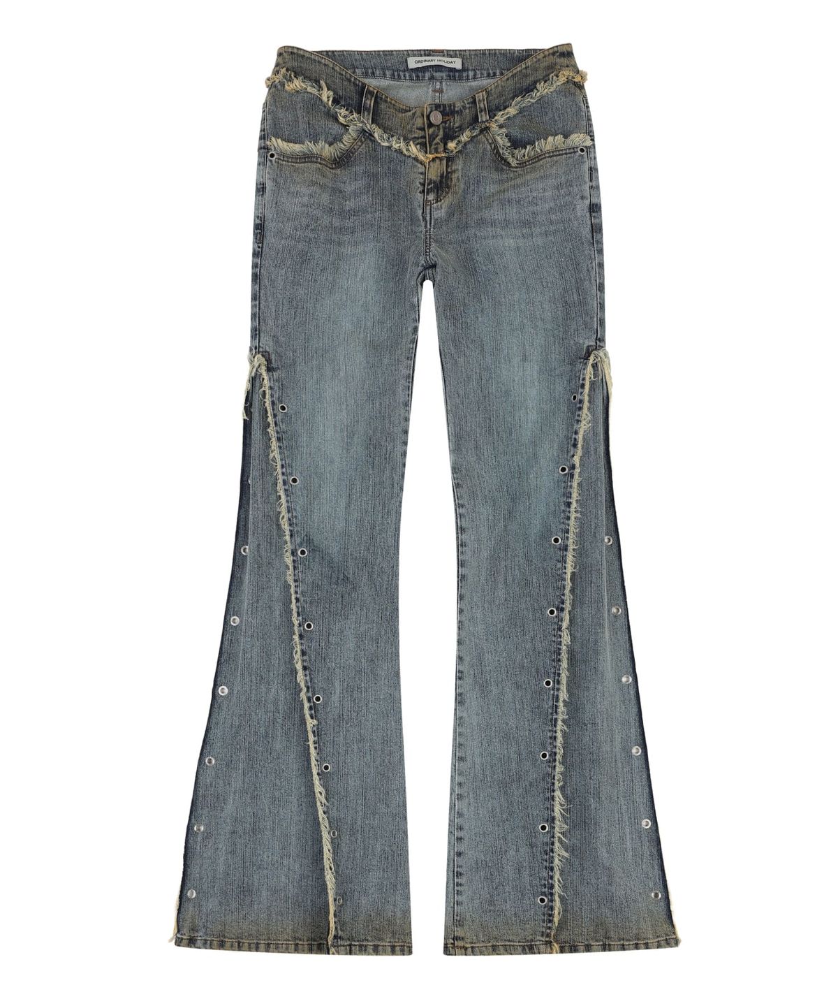 오디너리 홀리데이(ORDINARY HOLIDAY) EYELET RAW-EDGE BOOTS CUT JEANS [BLUE]