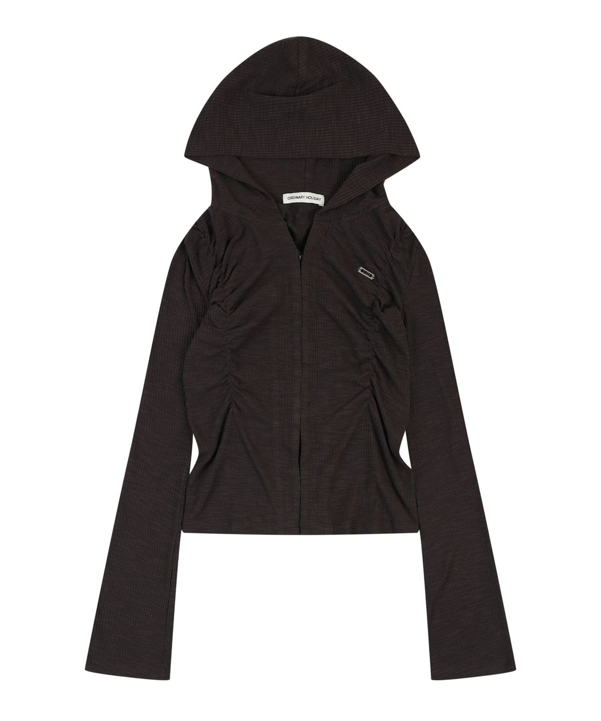 오디너리 홀리데이(ORDINARY HOLIDAY) SHIRRING HOOD CARDIGAN [CHARCOAL]