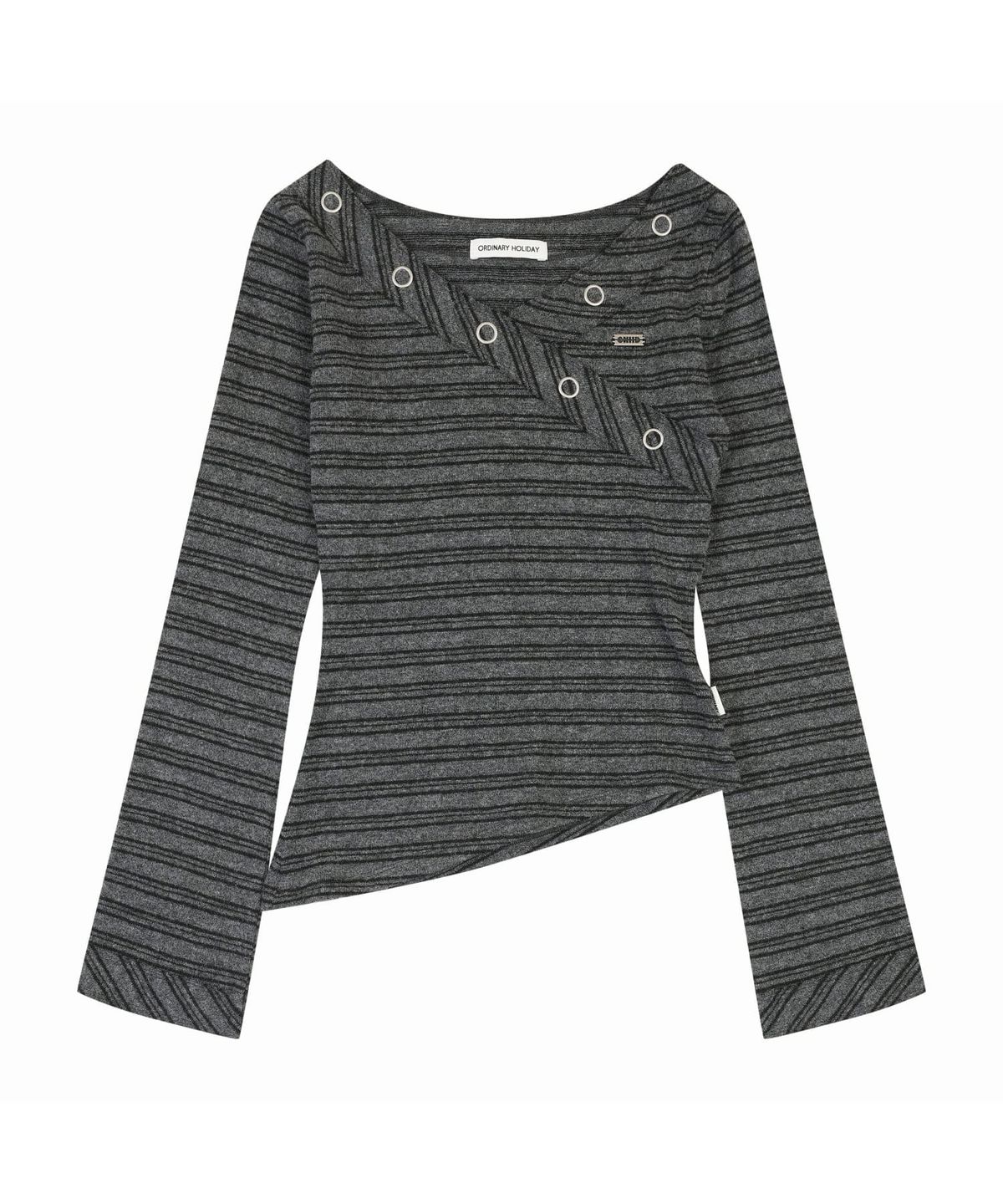 오디너리 홀리데이(ORDINARY HOLIDAY) STRIPE V NECK T-SHIRT [CHARCOAL]