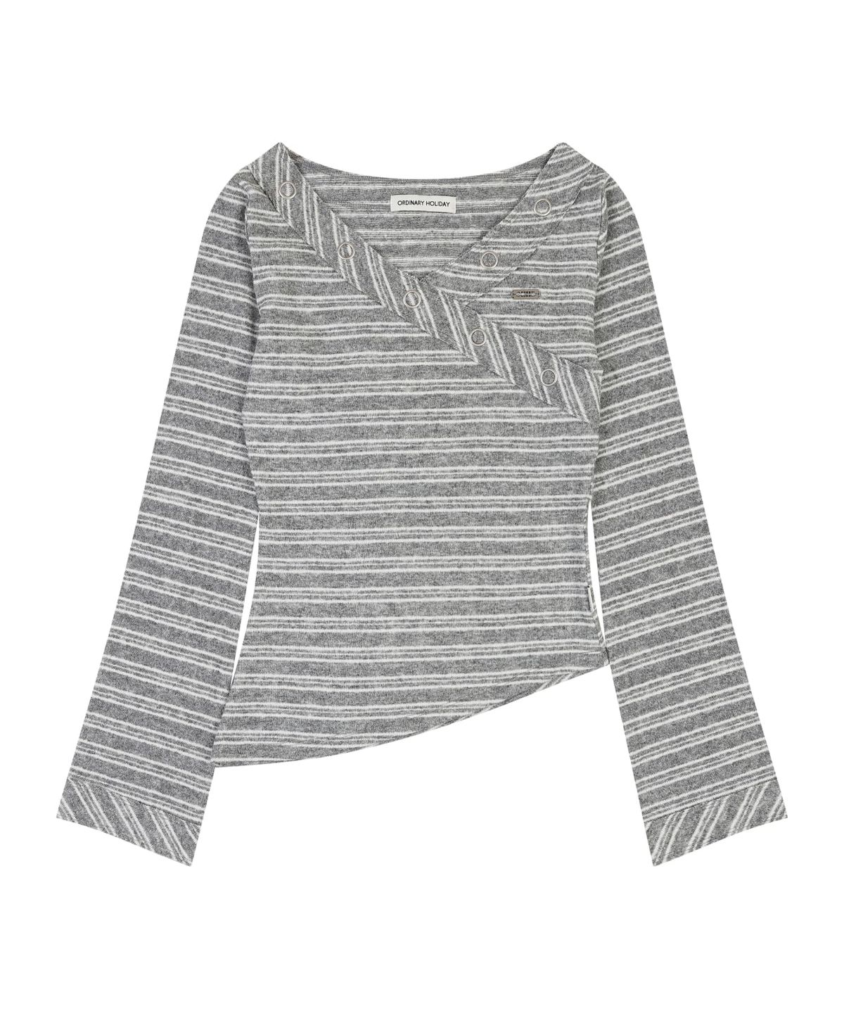오디너리 홀리데이(ORDINARY HOLIDAY) STRIPE V NECK T-SHIRT [GRAY]