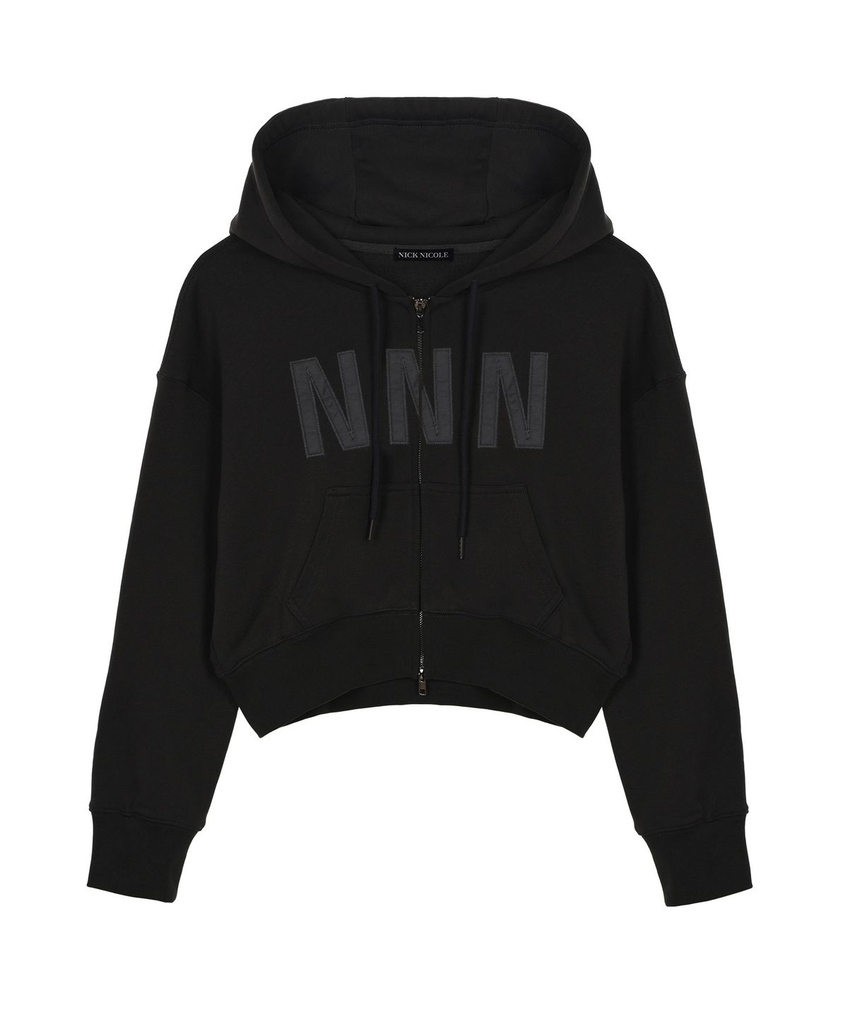 닉앤니콜(NICK&NICOLE) NNN PATCH CROP HOOD ZIP UP_BLACK