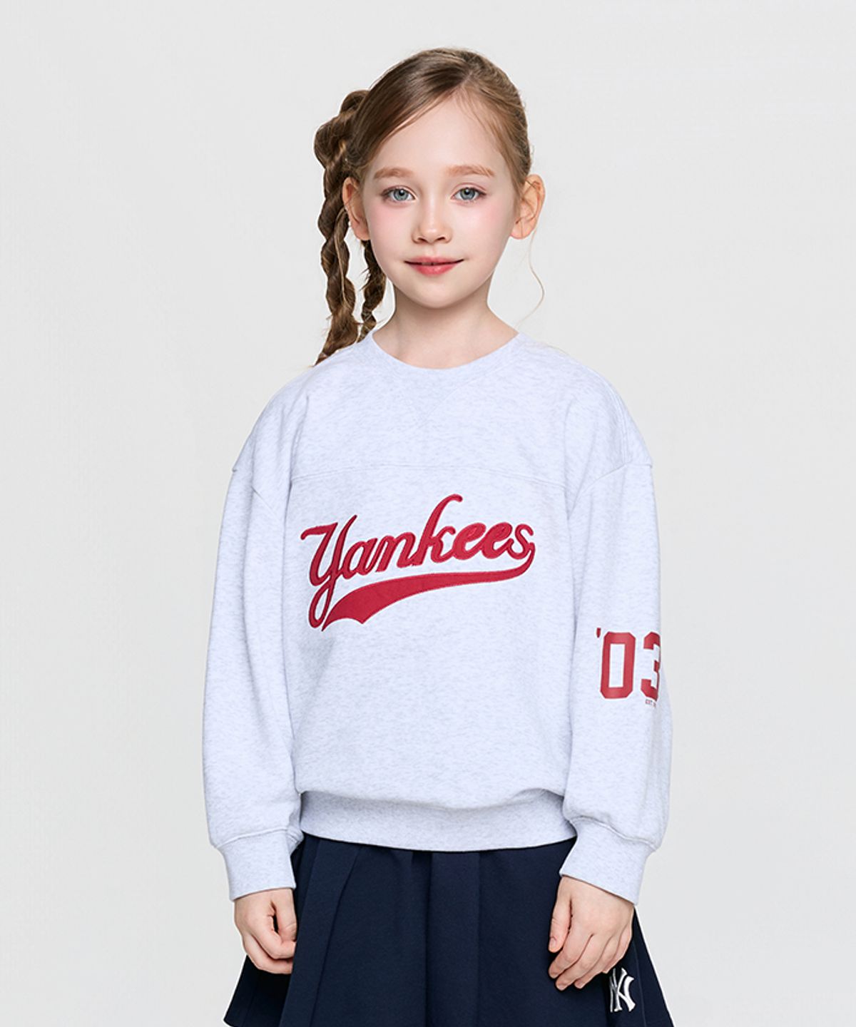 엠엘비 키즈(MLB KIDS) 스포티브 바시티 컬시브 맨투맨 NY (L.Melange Grey)