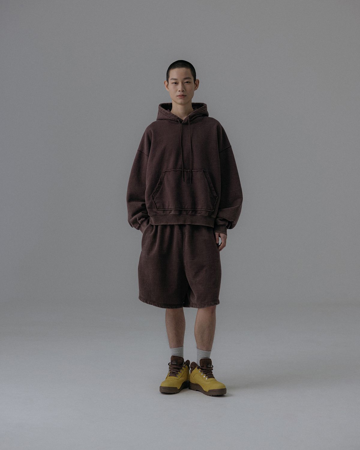 앵글런(ANGLAN) Heavyweight Washed Sweat Shorts - Brown