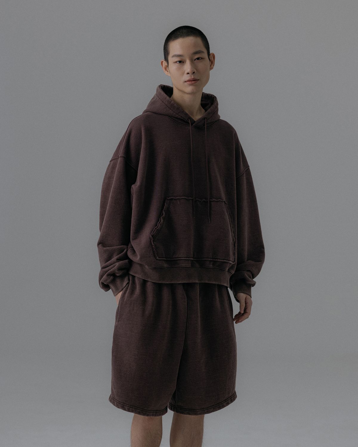앵글런(ANGLAN) Heavyweight Washed Sweat Shorts - Brown