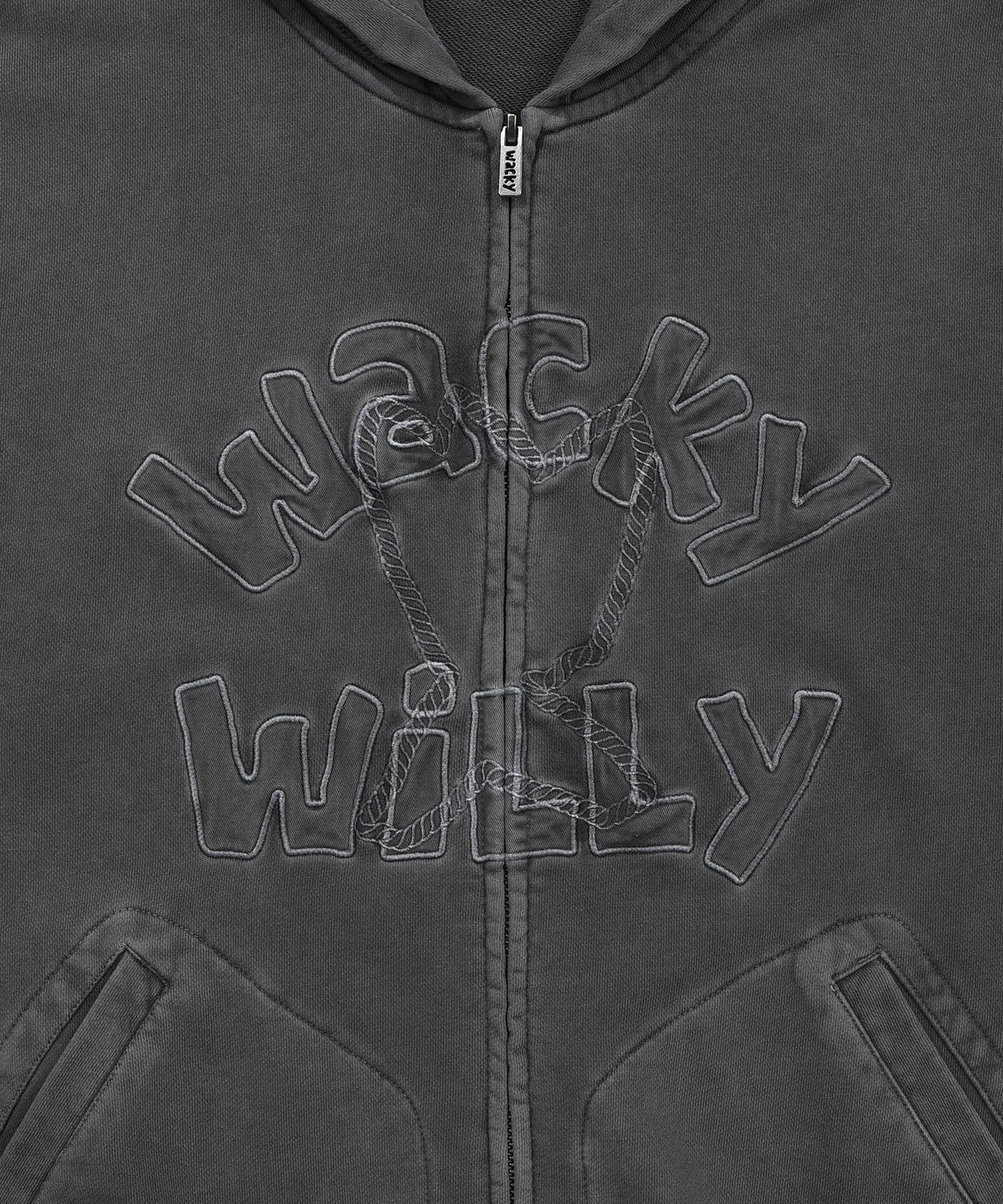 와키윌리(WACKY WILLY) 피그먼트 빈티지 후드집업 차콜
