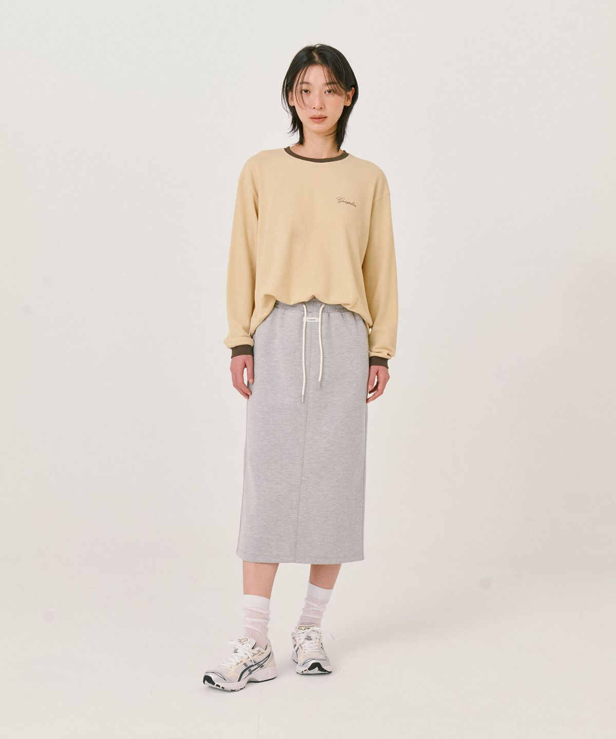 그라스플랜(GRASPLAN) Basic banding skirt_Melange Gray