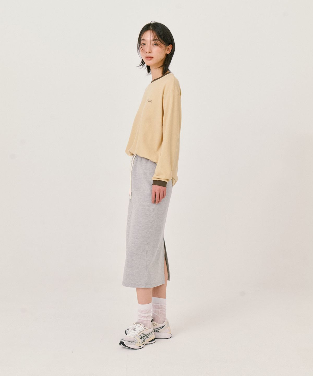 그라스플랜(GRASPLAN) Basic banding skirt_Melange Gray