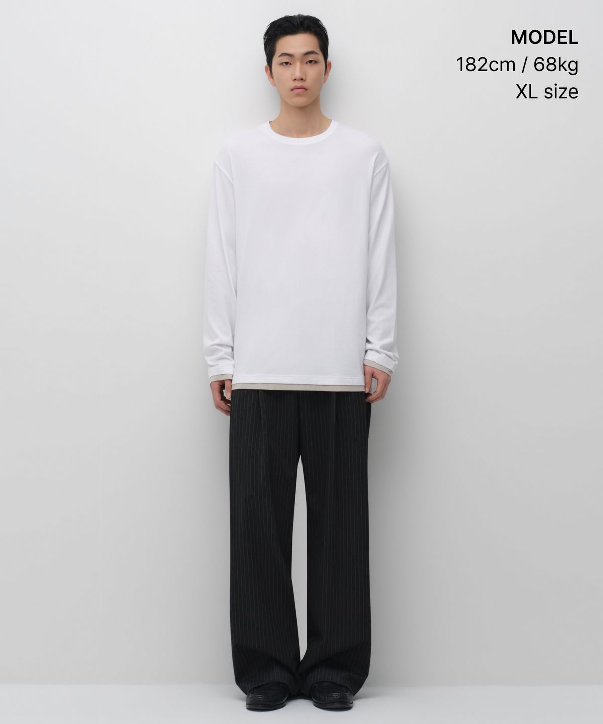 무신사 스탠다드(MUSINSA STANDARD) CR 레이어드 헴 긴소매 티셔츠 [화이트]