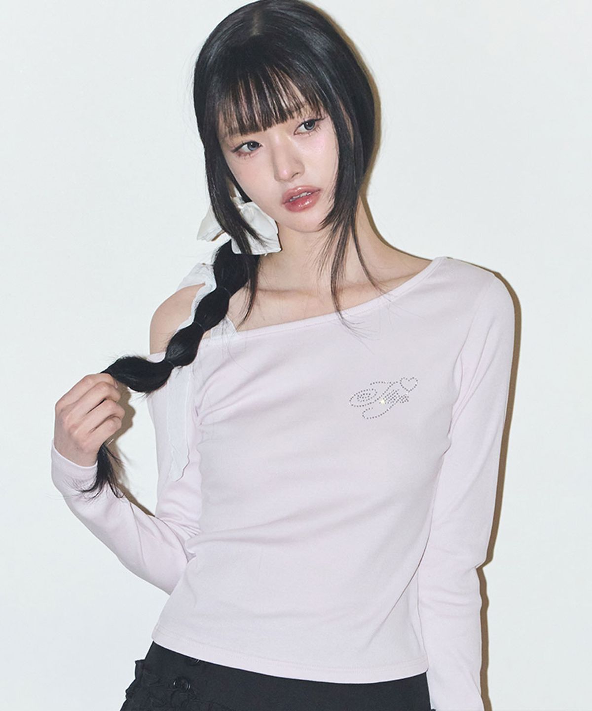 일리고(ILLIGO) 시어 원숄더 롱슬리브 핑크