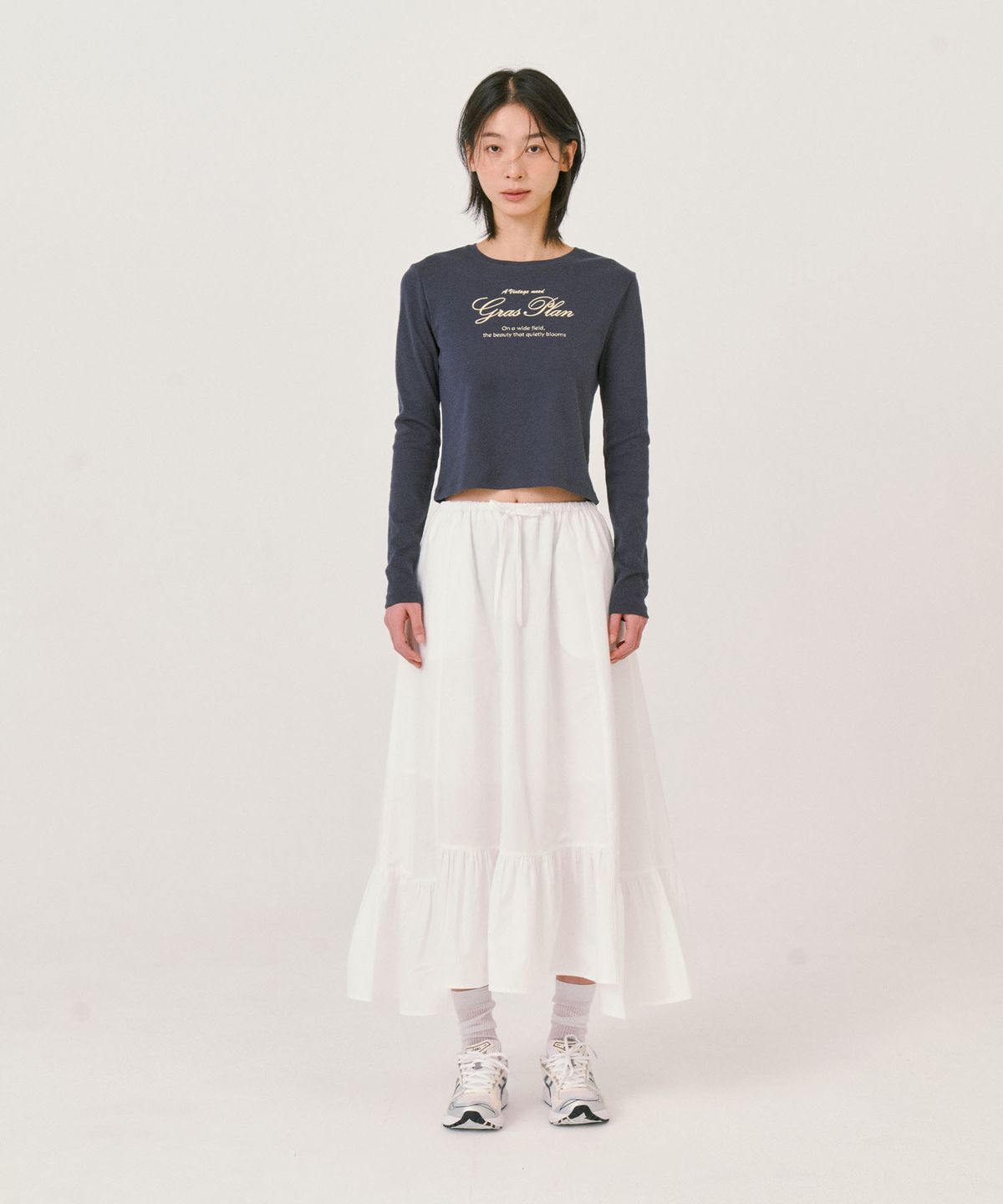그라스플랜(GRASPLAN) Shirring Long skirt_White