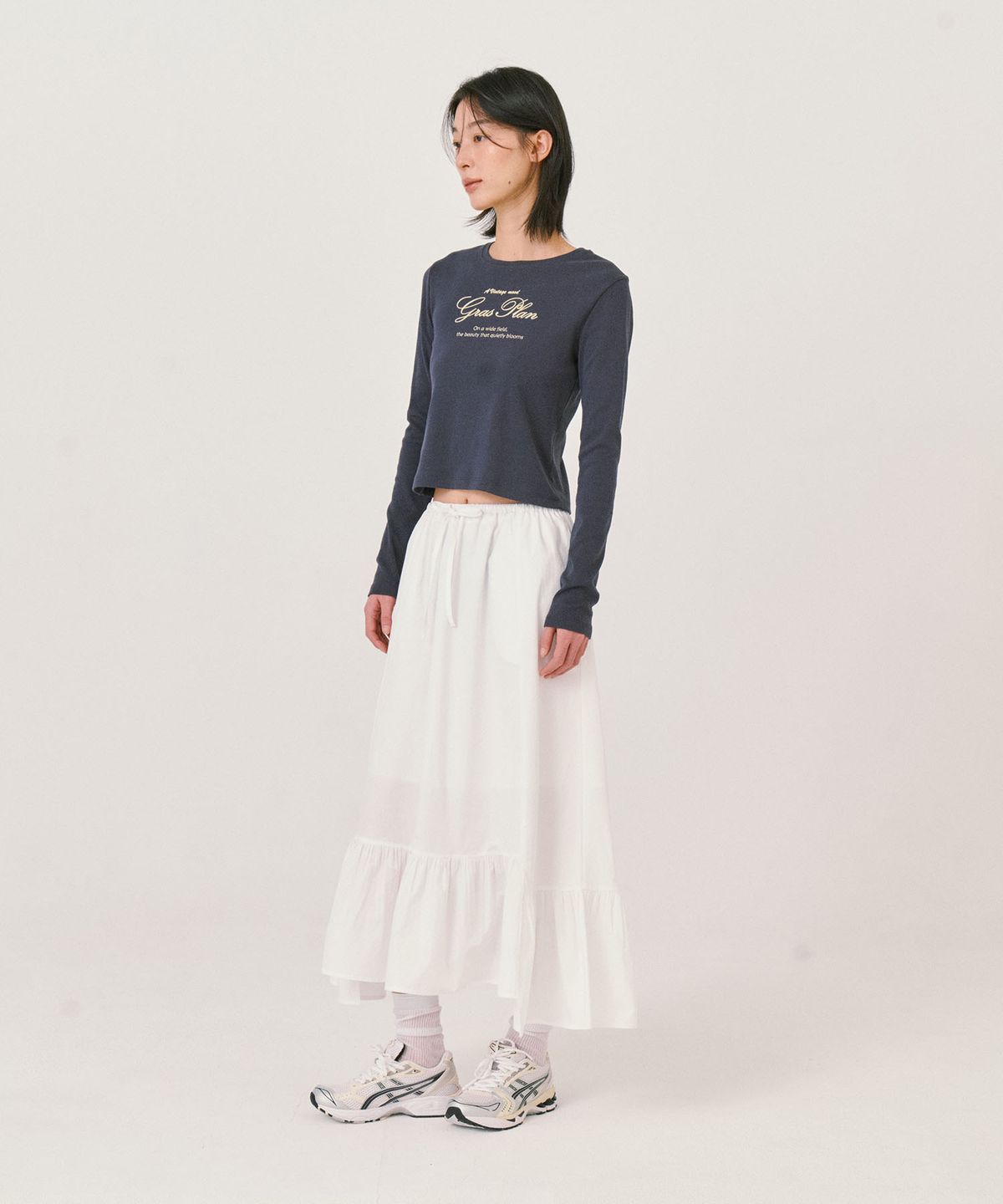 그라스플랜(GRASPLAN) Shirring Long skirt_White