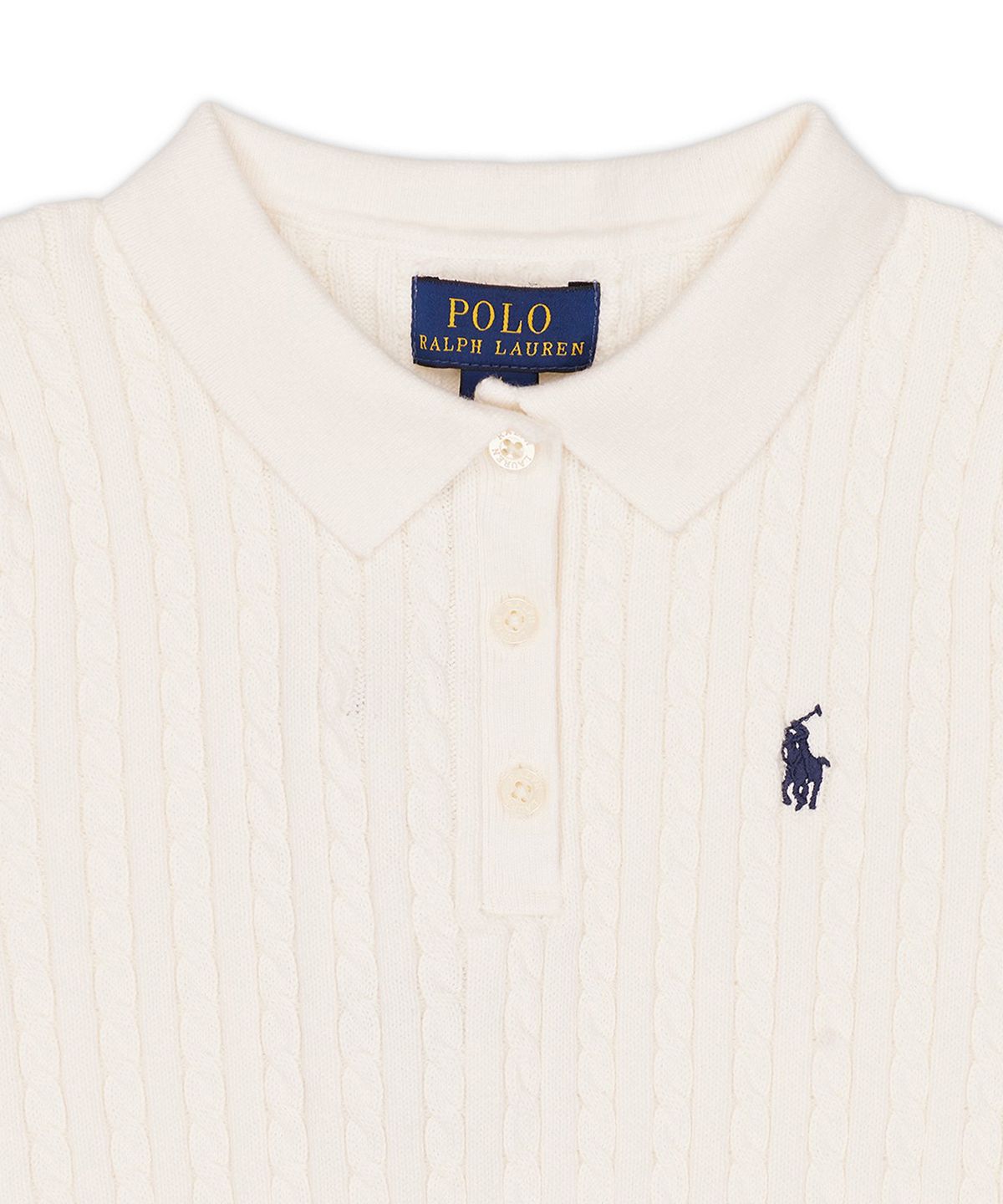 폴로 랄프 로렌 칠드런(POLO RALPH LAUREN CHILDREN) 미니 케이블 코튼 폴로 스웨터-화이트