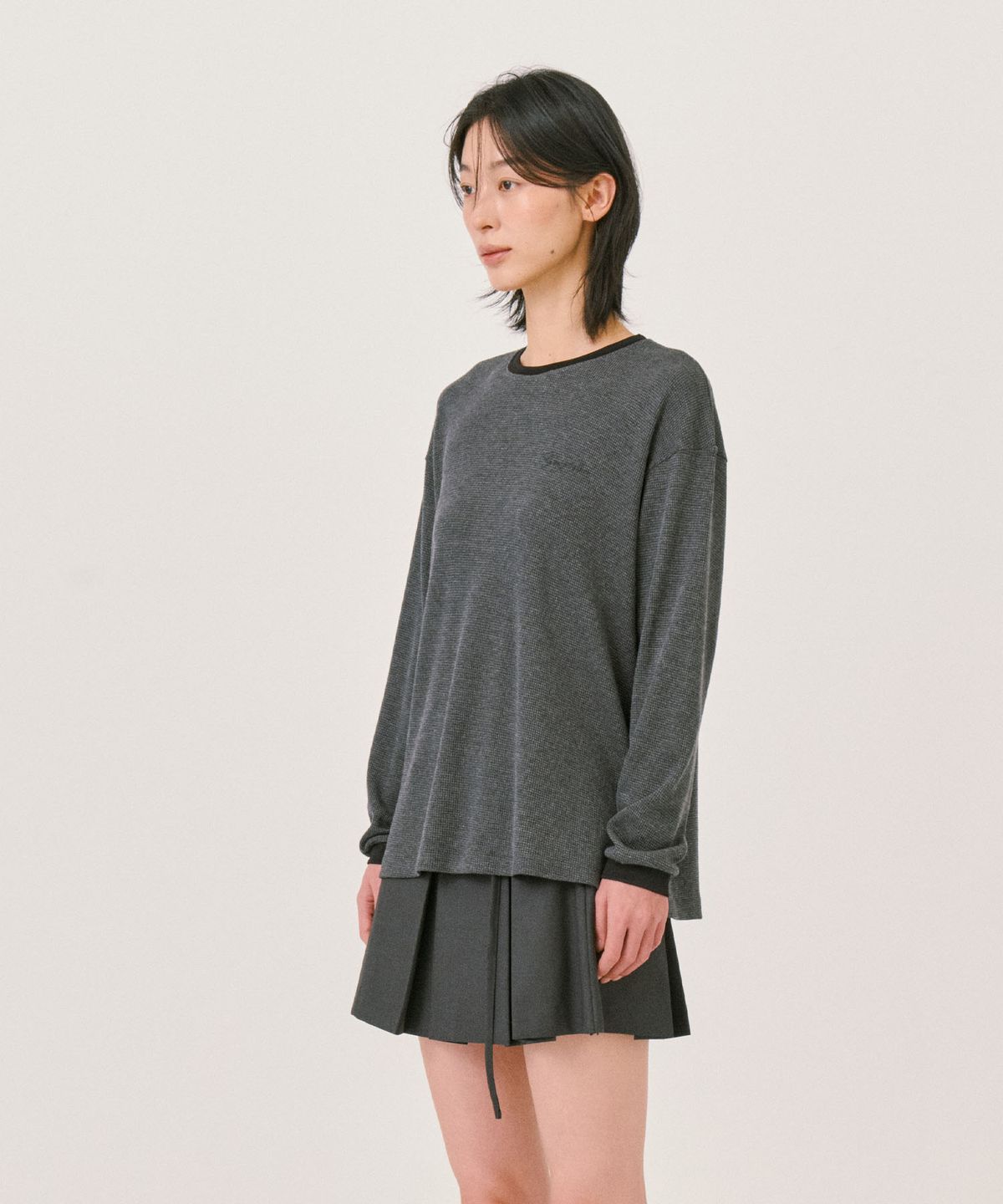 그라스플랜(GRASPLAN) Waffle Long sleeve T-Shirt_Charcoal