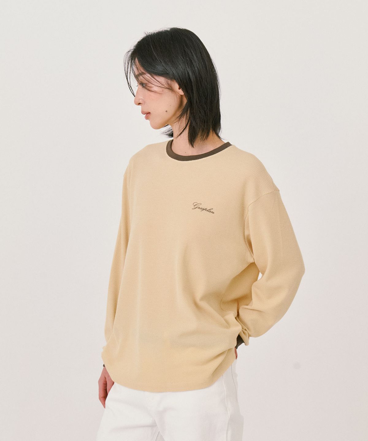 그라스플랜(GRASPLAN) Waffle Long sleeve T-Shirt_Butter Yellow