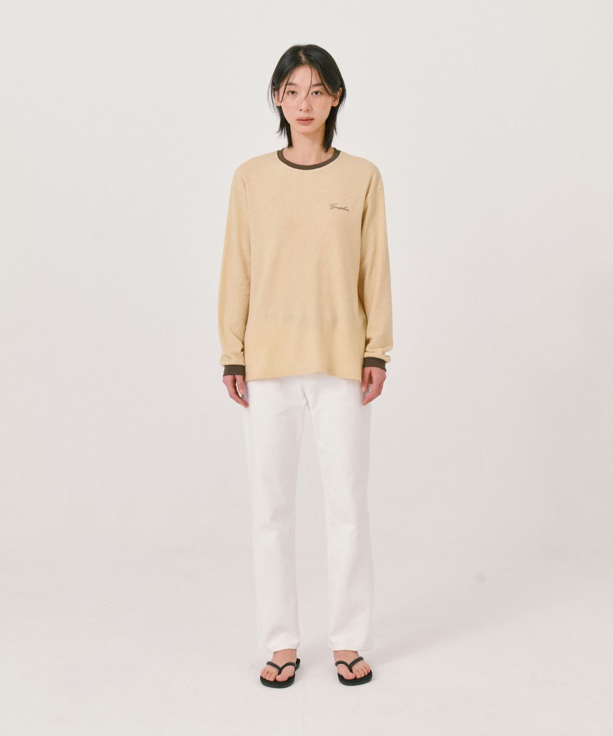 그라스플랜(GRASPLAN) Waffle Long sleeve T-Shirt_Butter Yellow