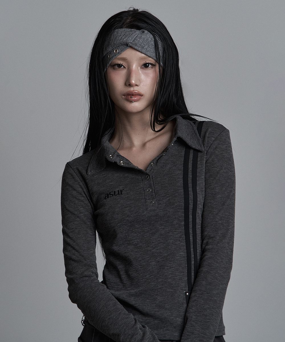 MUSINSA | AS YOU ARE Side Line Collar Long Sleeve Charcoal