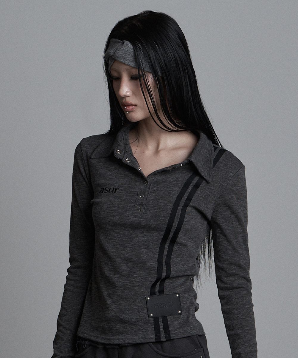 MUSINSA | AS YOU ARE Side Line Collar Long Sleeve Charcoal