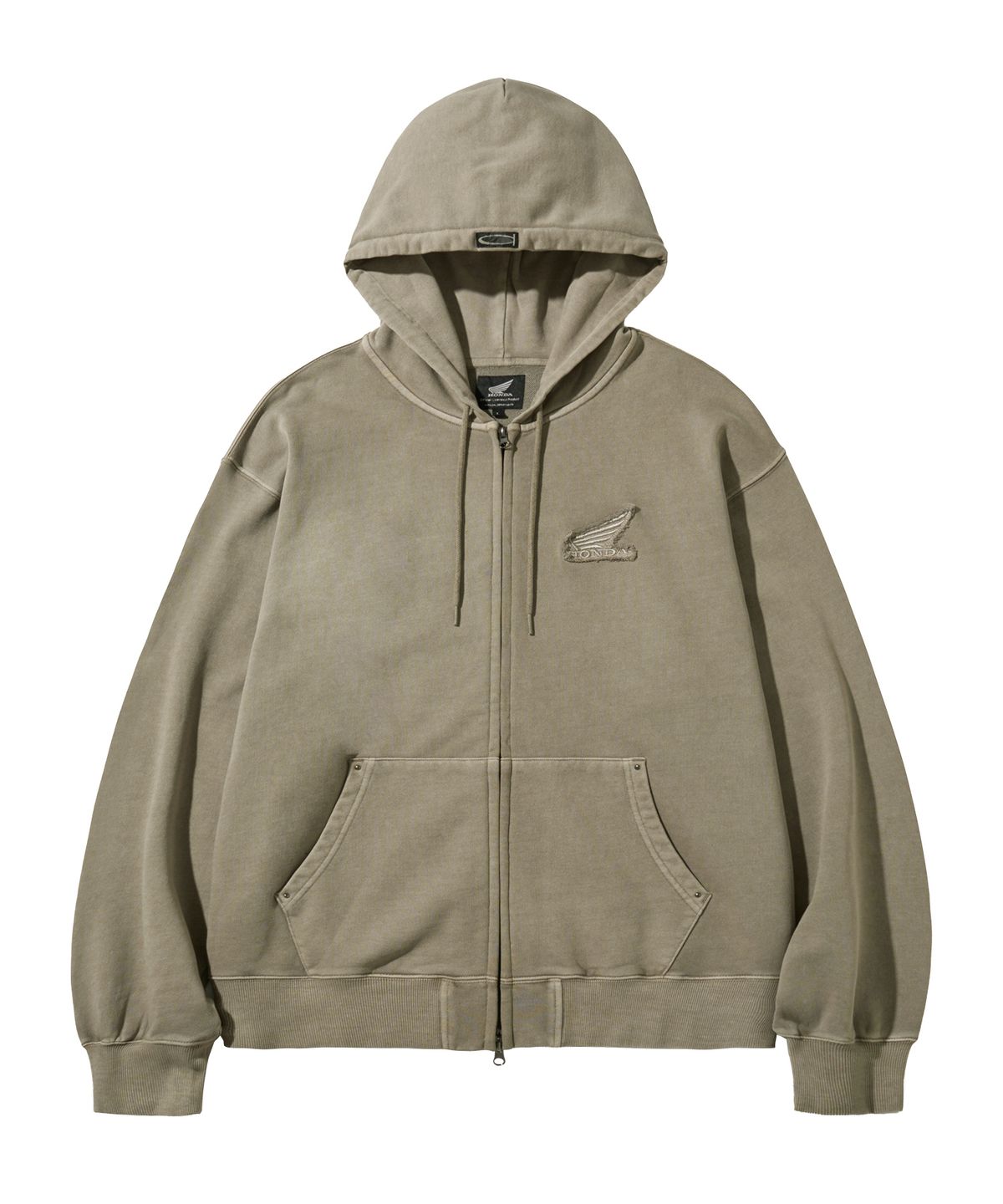 핍스 모터사이클(PHYPS MOTORCYCLE) Honda Stud Wing Washing Hoodie Zip-up_Beige