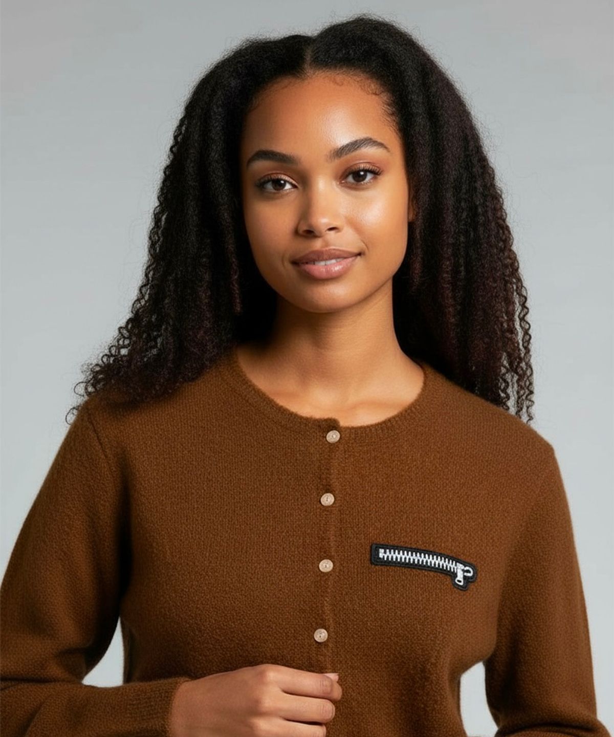 본슬리피(BORN SLIPPY) Soft Wool No-Heart Zip Cardigan (Brown)
