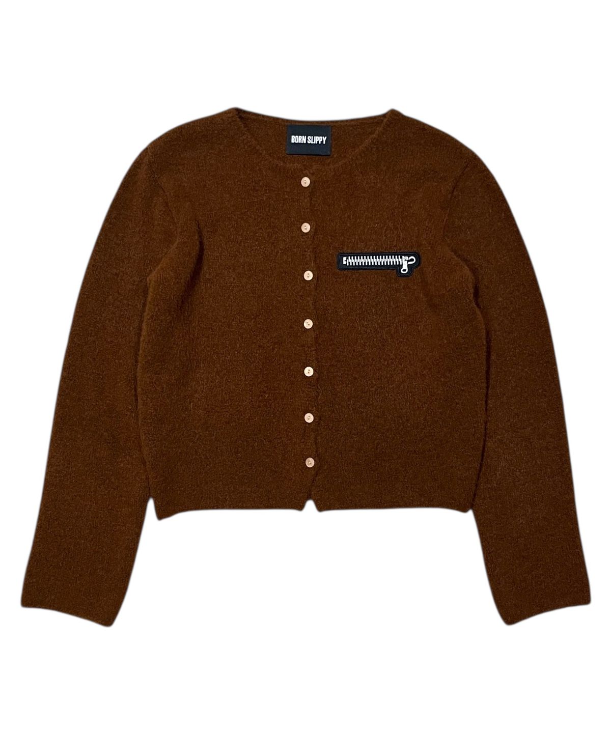 본슬리피(BORN SLIPPY) Soft Wool No-Heart Zip Cardigan (Brown)