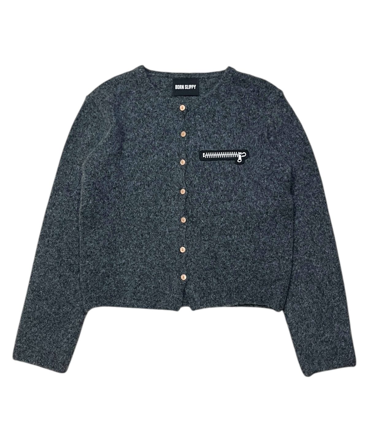 본슬리피(BORN SLIPPY) Soft Wool No-Heart Zip Cardigan (Gray)