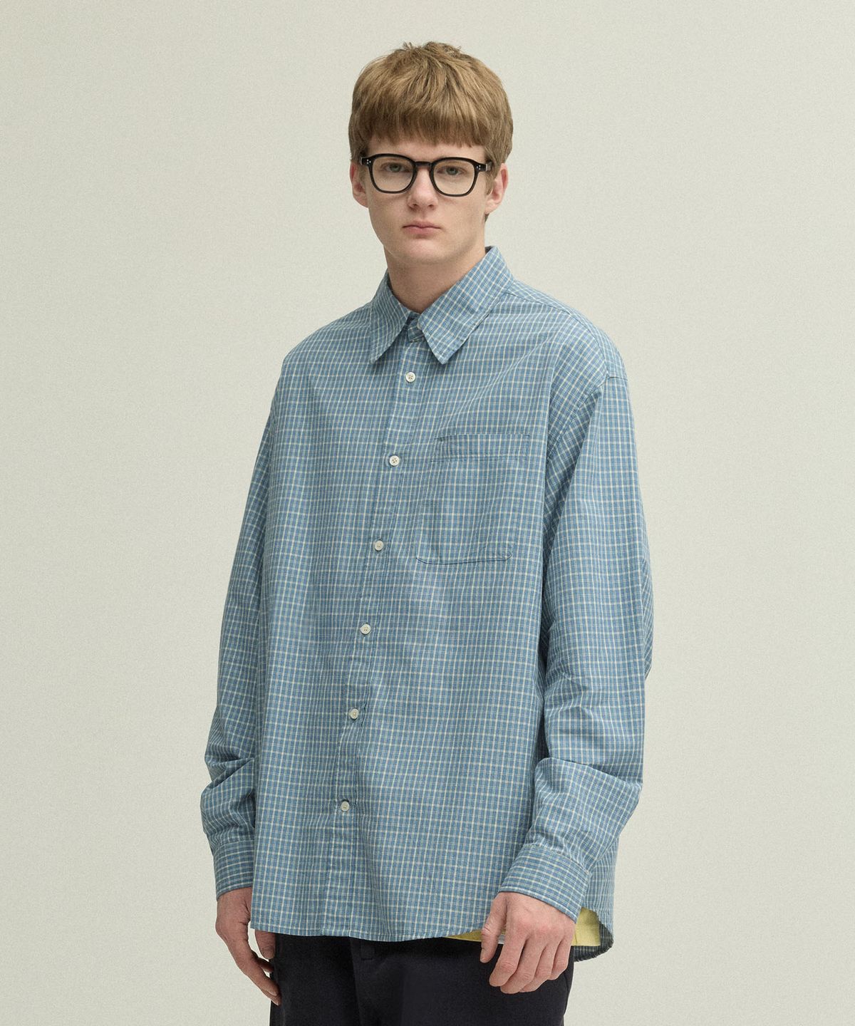 어반디타입(URBANDTYPE) 빈티지 코티지 체크 셔츠_라이트 블루
