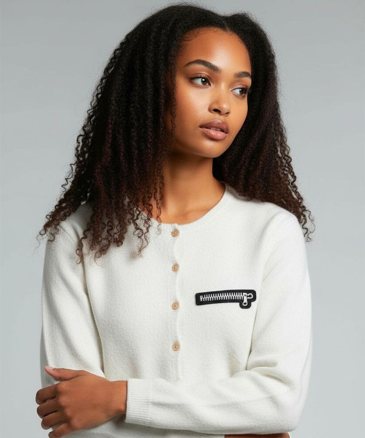 본슬리피(BORN SLIPPY) Soft Wool No-Heart Zip Cardigan (Ivory)