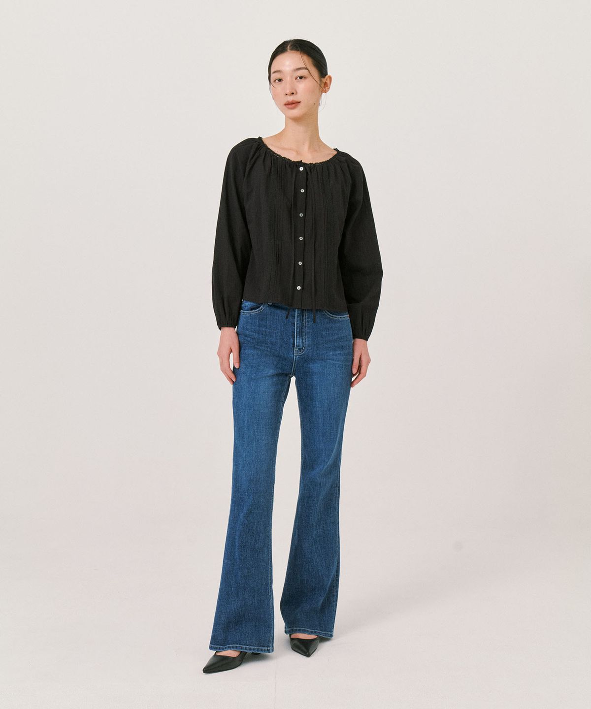 그라스플랜(GRASPLAN) Soft Lace Blouse_Black
