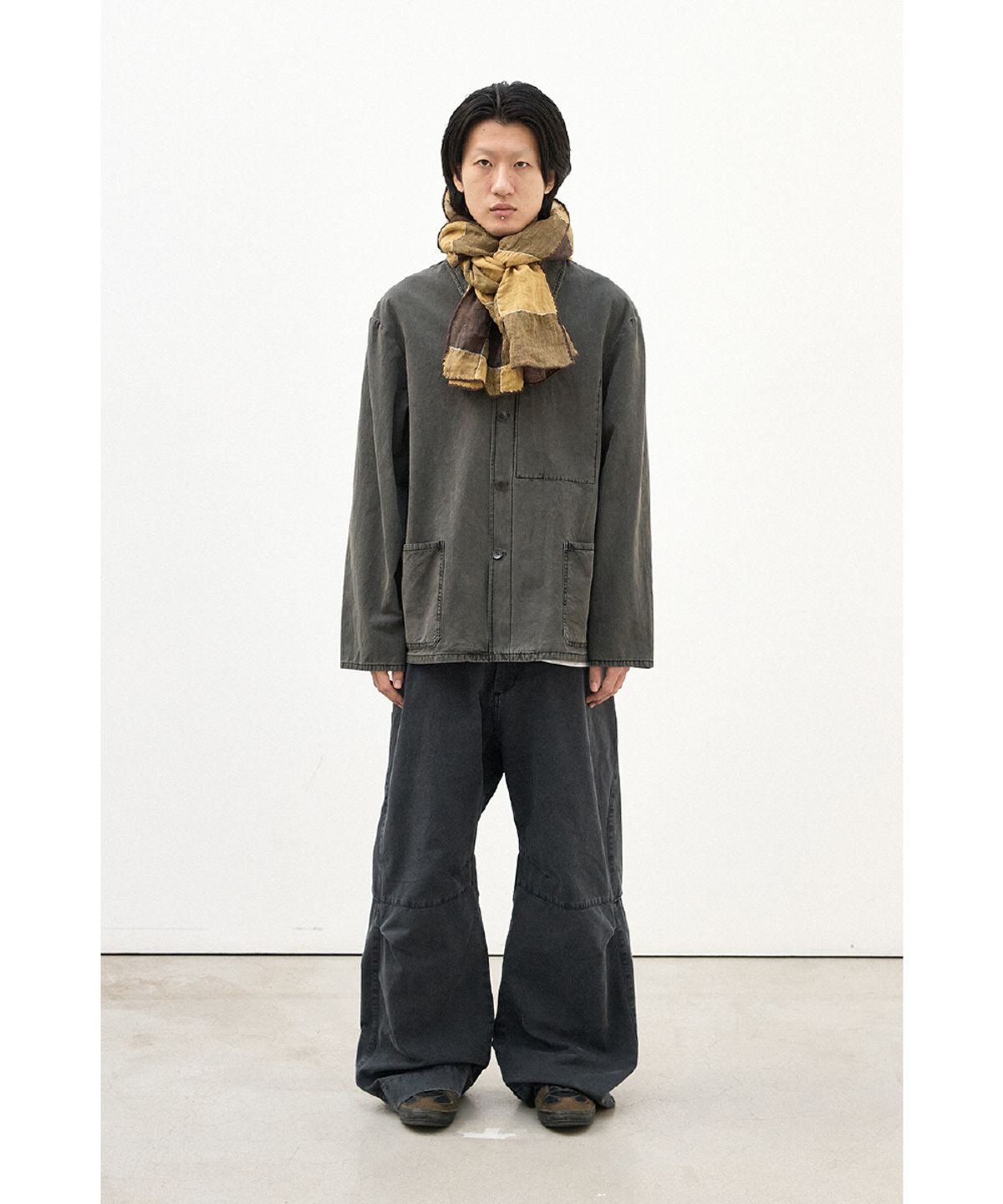해칭룸(HATCHINGROOM) Check Scarf Linen Brown/Yellow
