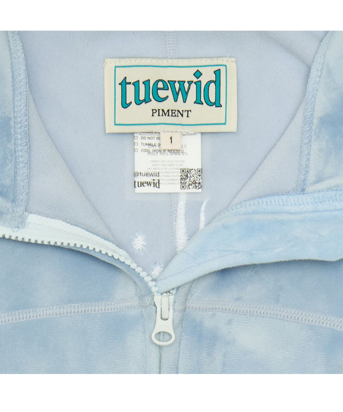 투위드(TUEWID) Tuewid Light weight Velour set up Zip up in powder blue