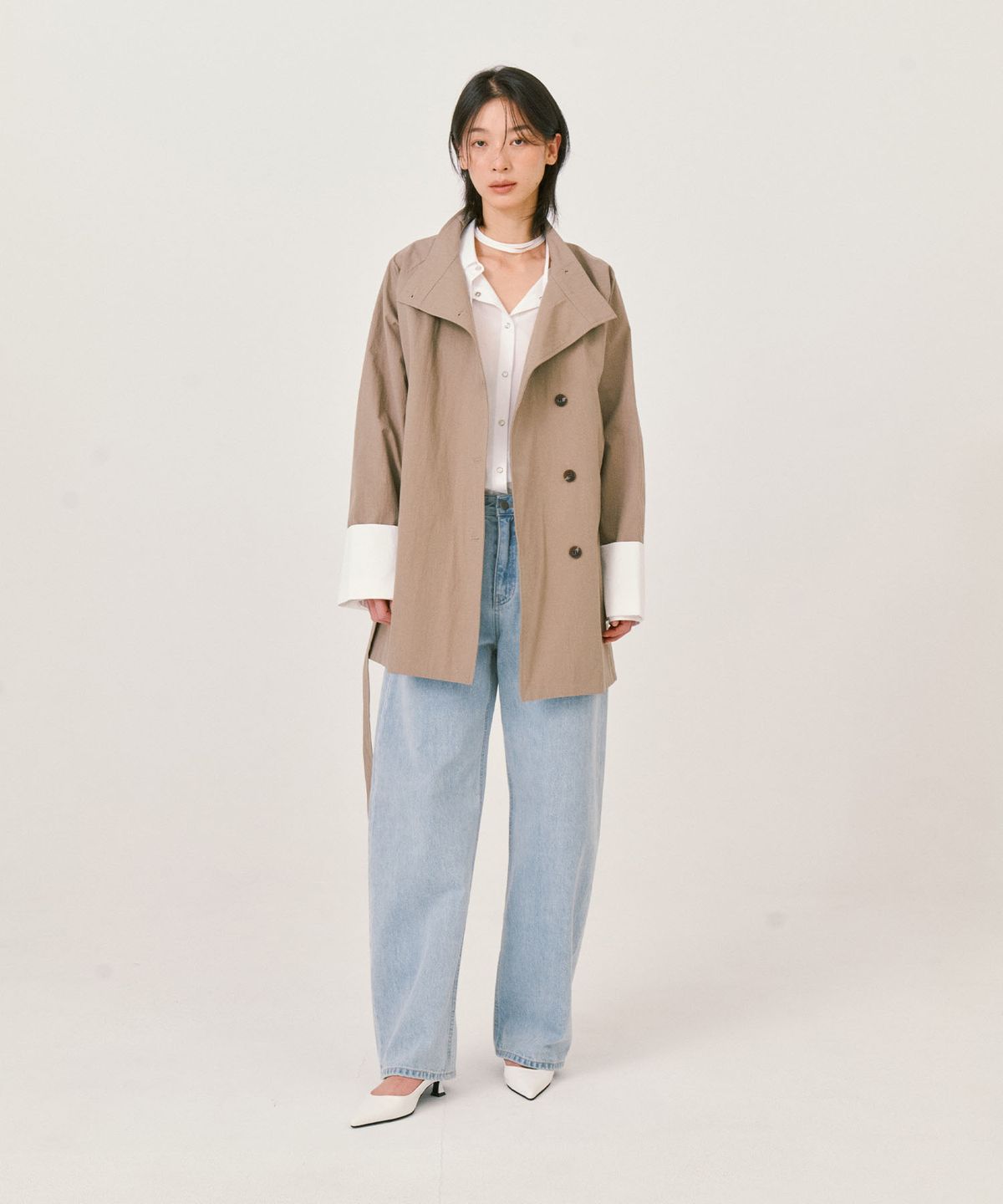 그라스플랜(GRASPLAN) Minimal Half Trench Jacket_Khaki Beige