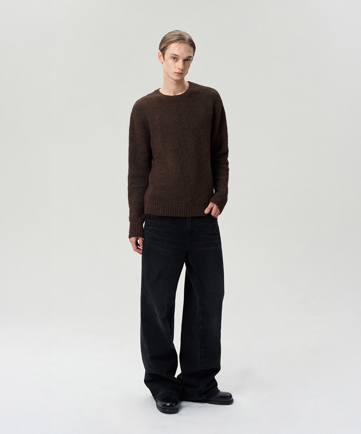 리이 맨(RERHEE MEN) UNISEX WOOL BLEND KNIT TOP CHOCOLATE