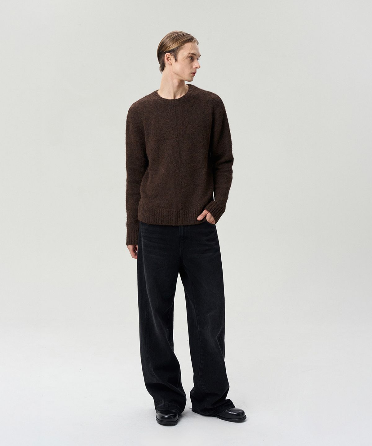 리이 맨(RERHEE MEN) UNISEX WOOL BLEND KNIT TOP CHOCOLATE