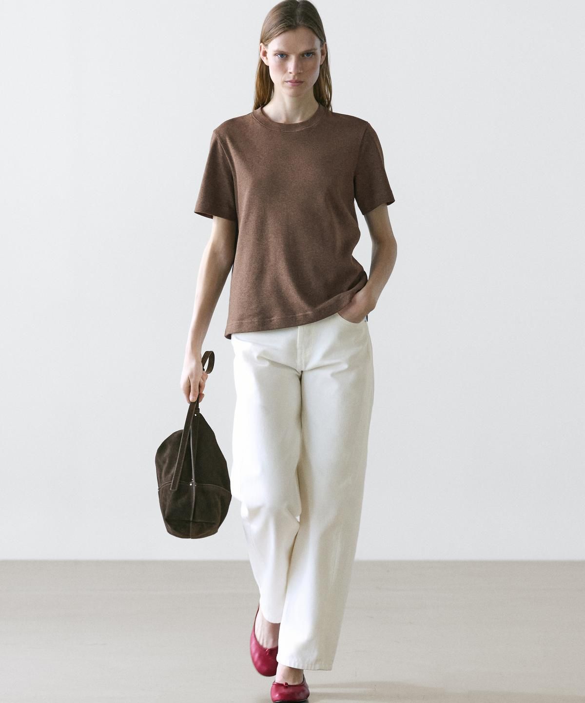 마시모두띠(MASSIMO DUTTI) 100% 코튼 인터로크 크루넥 티셔츠