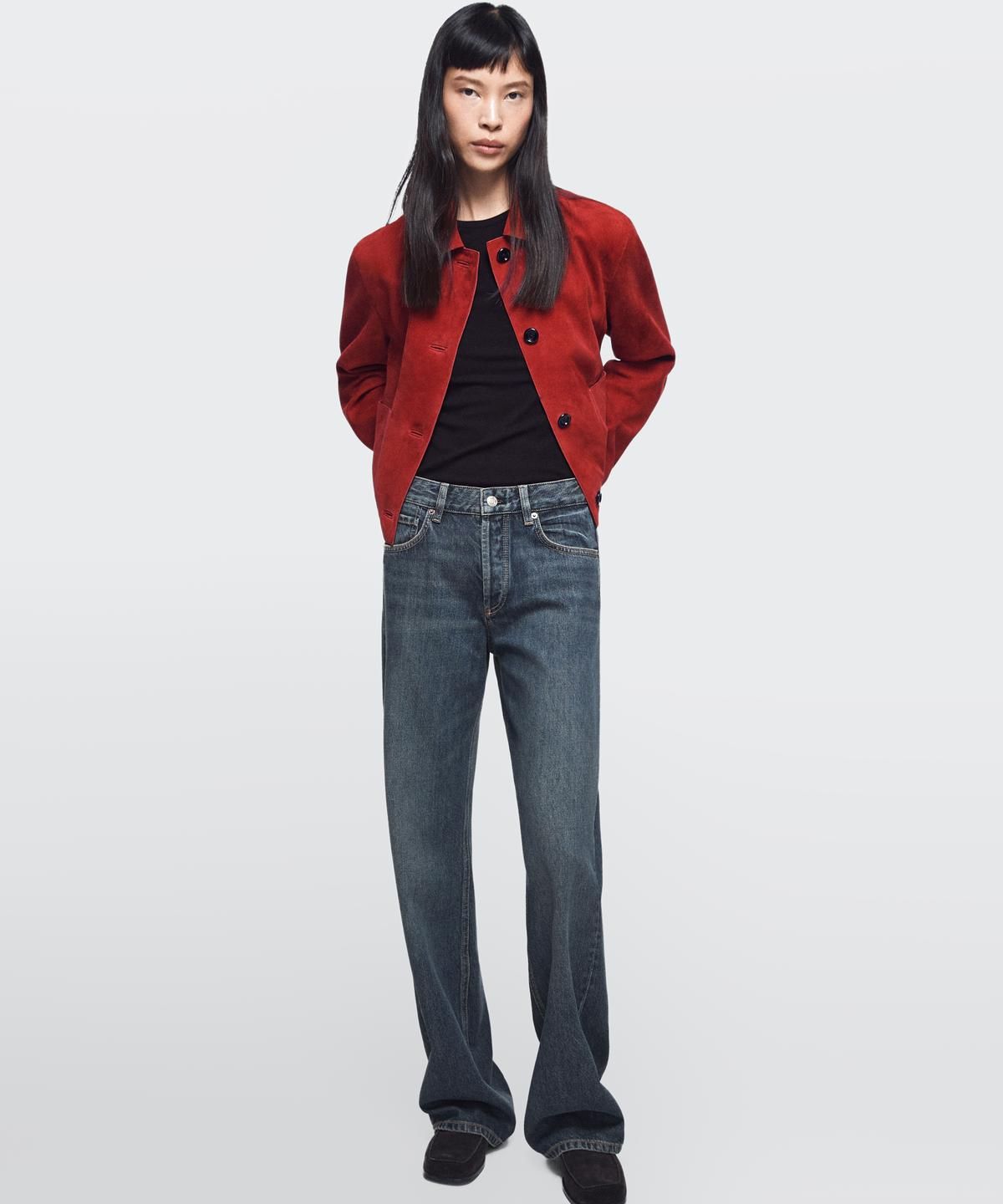 마시모두띠(MASSIMO DUTTI) 미드웨이스트 와이드 레그 진