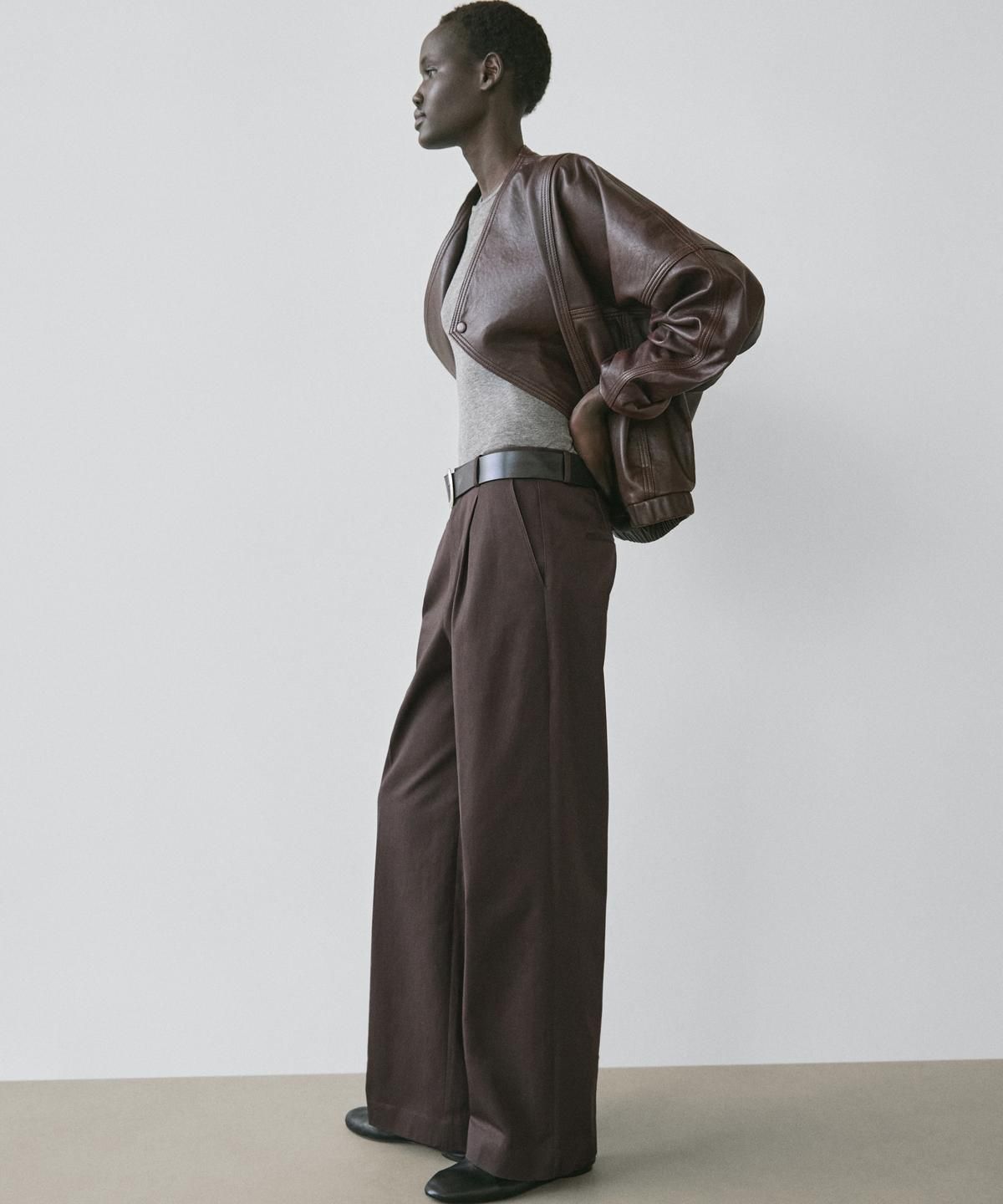 마시모두띠(MASSIMO DUTTI) 비대칭 나파 레더 봄버 자켓