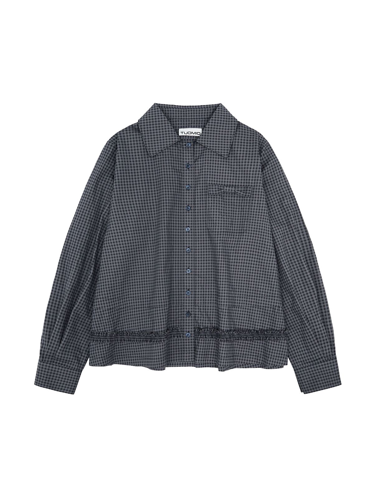 뚜오미오(TUOMIO) RUFFLE CHECK SHIRT [NAVY]