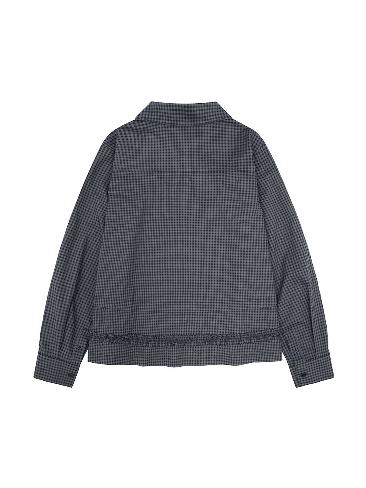 뚜오미오(TUOMIO) RUFFLE CHECK SHIRT [NAVY]