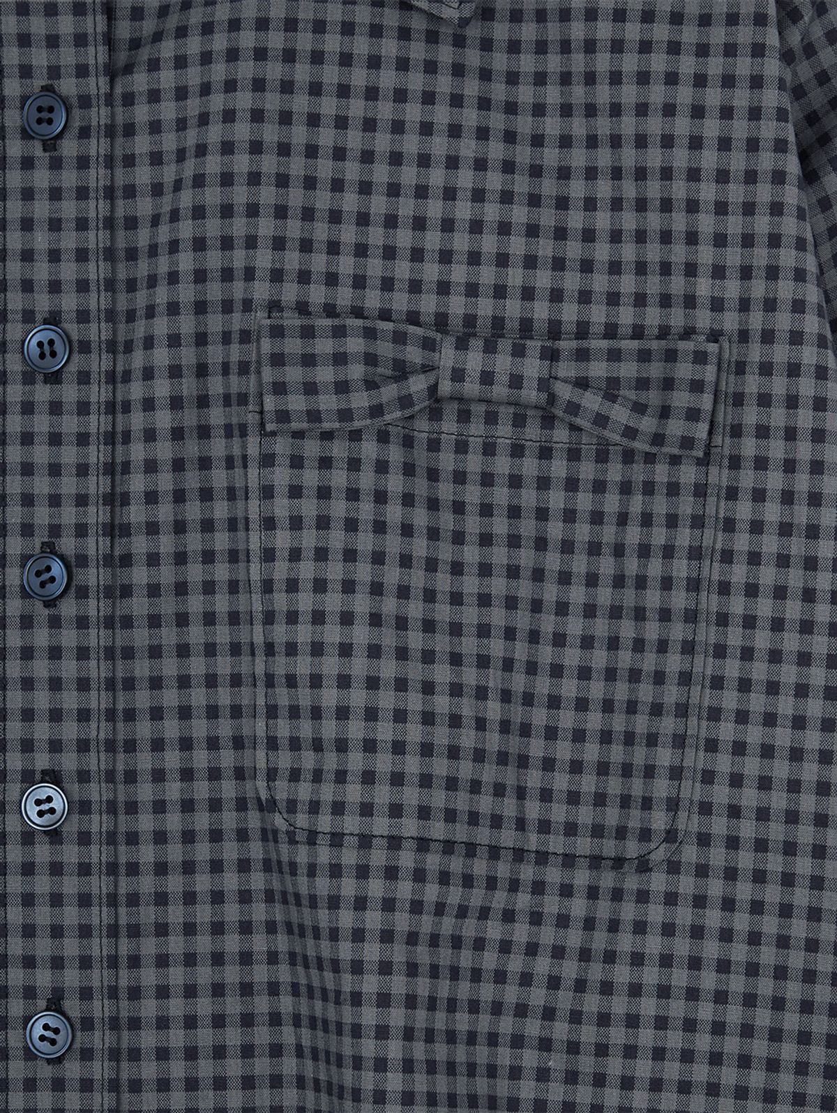 뚜오미오(TUOMIO) RUFFLE CHECK SHIRT [NAVY]