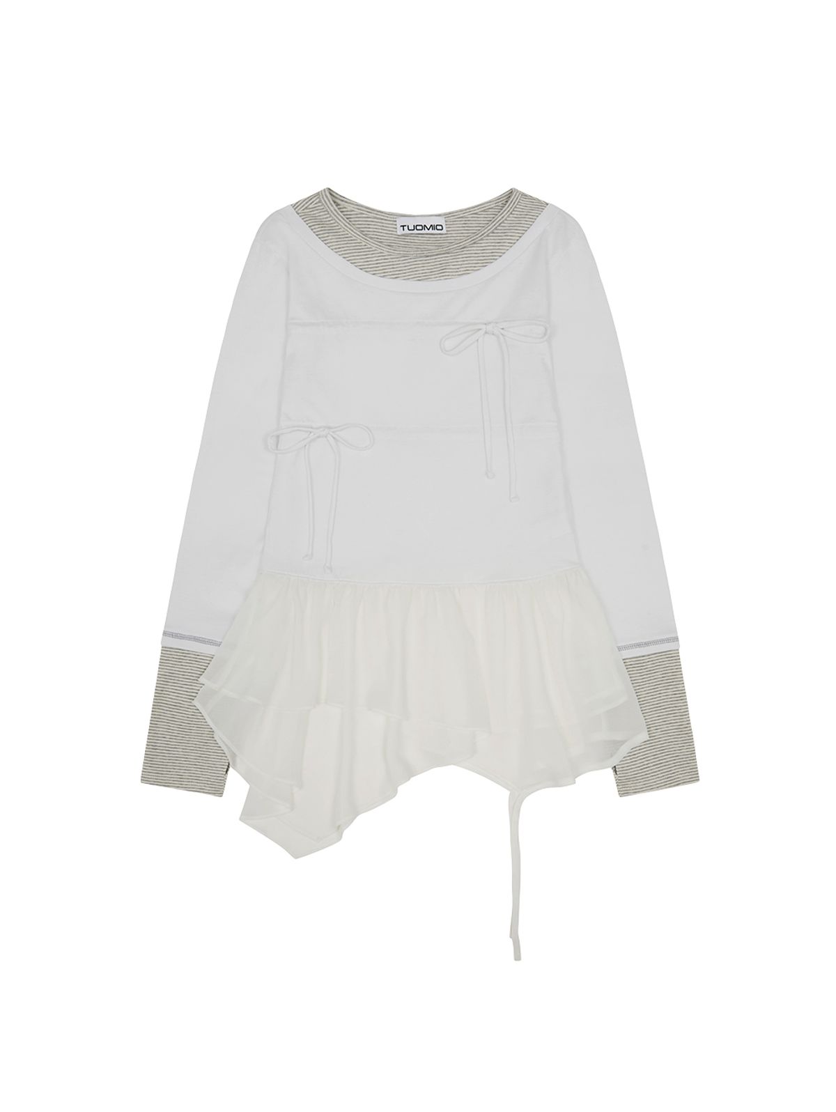 뚜오미오(TUOMIO) LAYERED TAIL RIBBON TOP [WHITE]