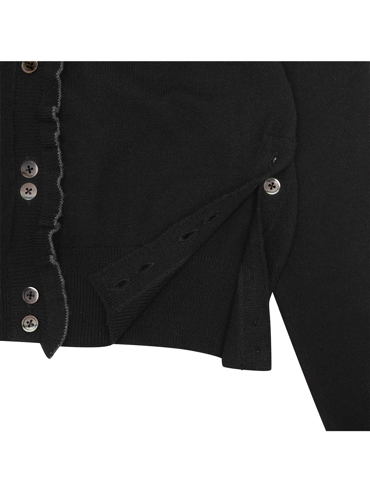 뚜오미오(TUOMIO) SIDE BUTTON RUFFLE CARDIGAN [BLACK]
