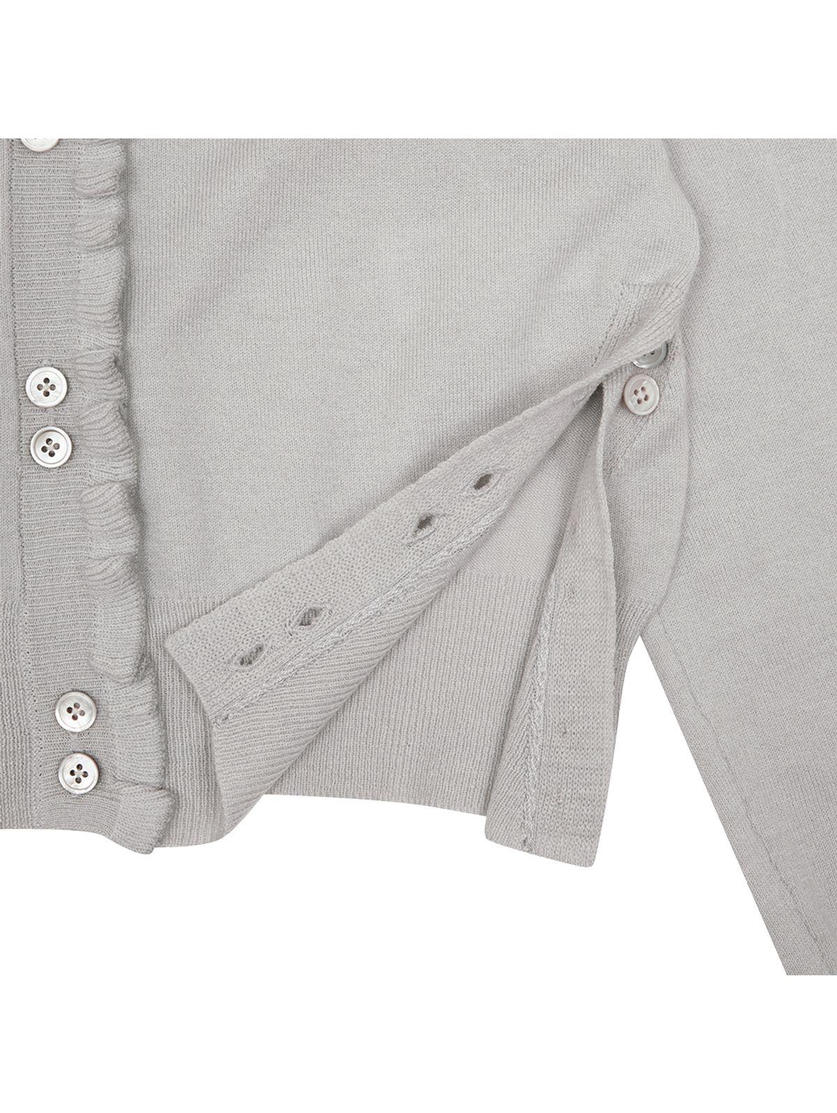 뚜오미오(TUOMIO) SIDE BUTTON RUFFLE CARDIGAN [LIGHT GREY]