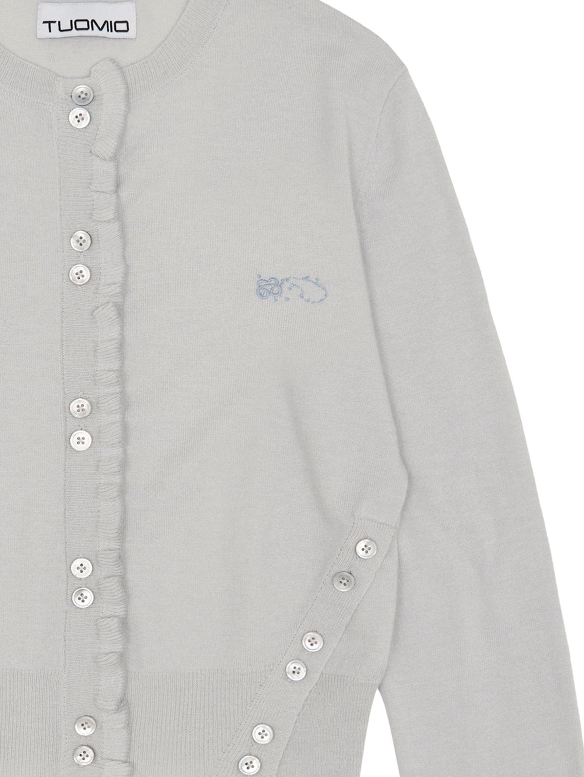 뚜오미오(TUOMIO) SIDE BUTTON RUFFLE CARDIGAN [LIGHT GREY]