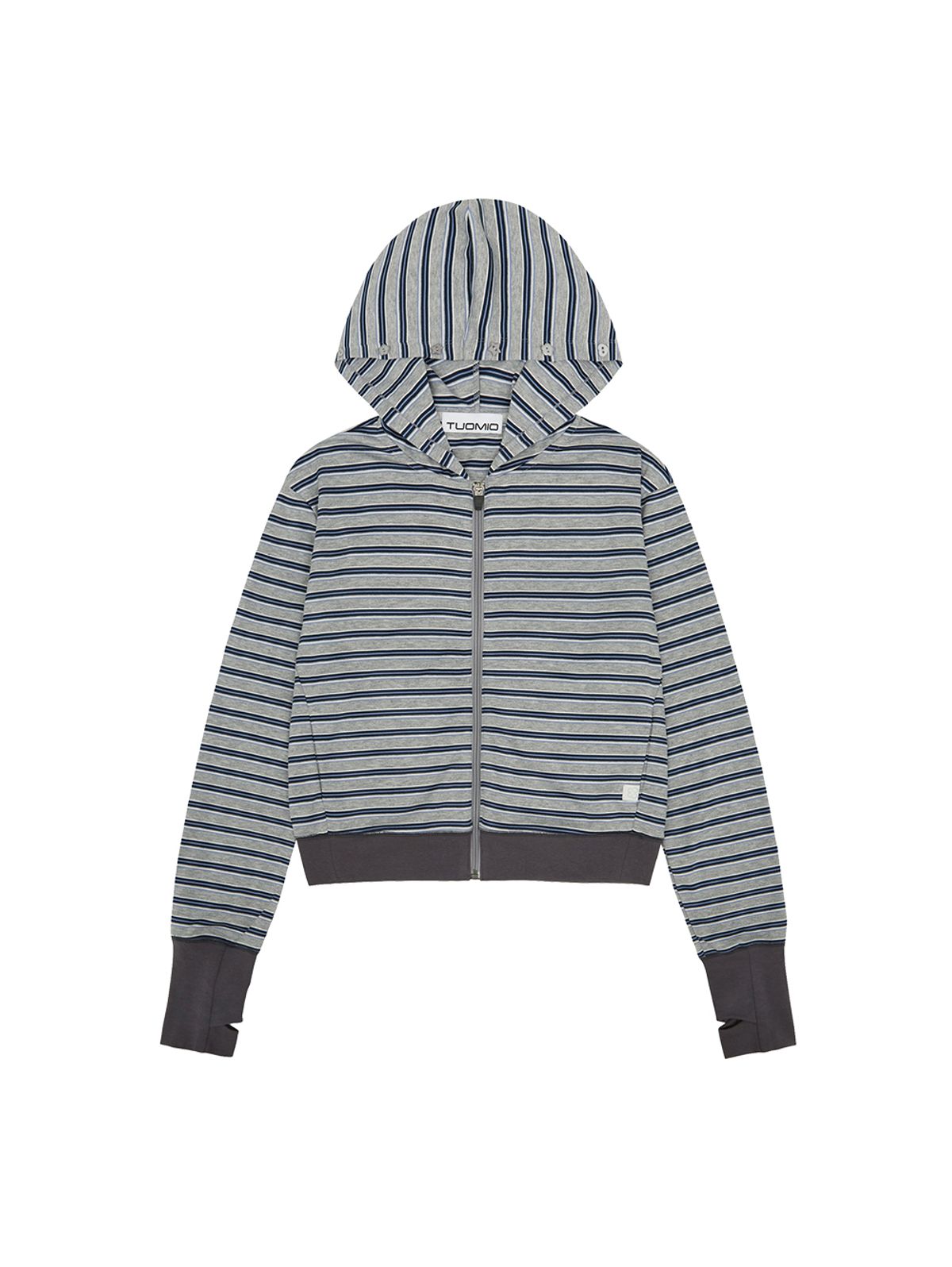 뚜오미오(TUOMIO) BUTTON STRIPE HOOD ZIP-UP [HEATHER GREY]