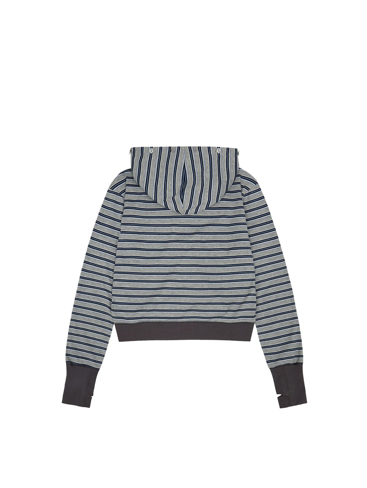 뚜오미오(TUOMIO) BUTTON STRIPE HOOD ZIP-UP [HEATHER GREY]