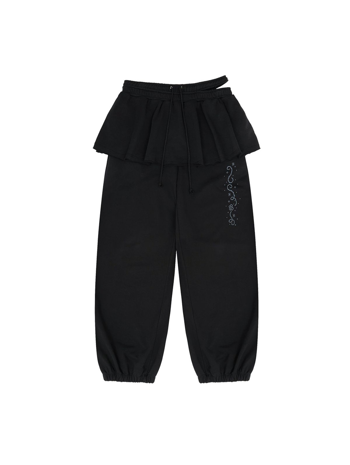 뚜오미오(TUOMIO) PIXEL GRAPHIC SKIRT SWEATPANTS [BLACK]