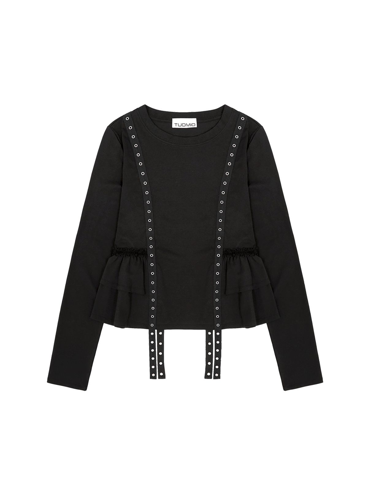 뚜오미오(TUOMIO) RUFFLE BELTED LONG SLEEVES [BLACK]