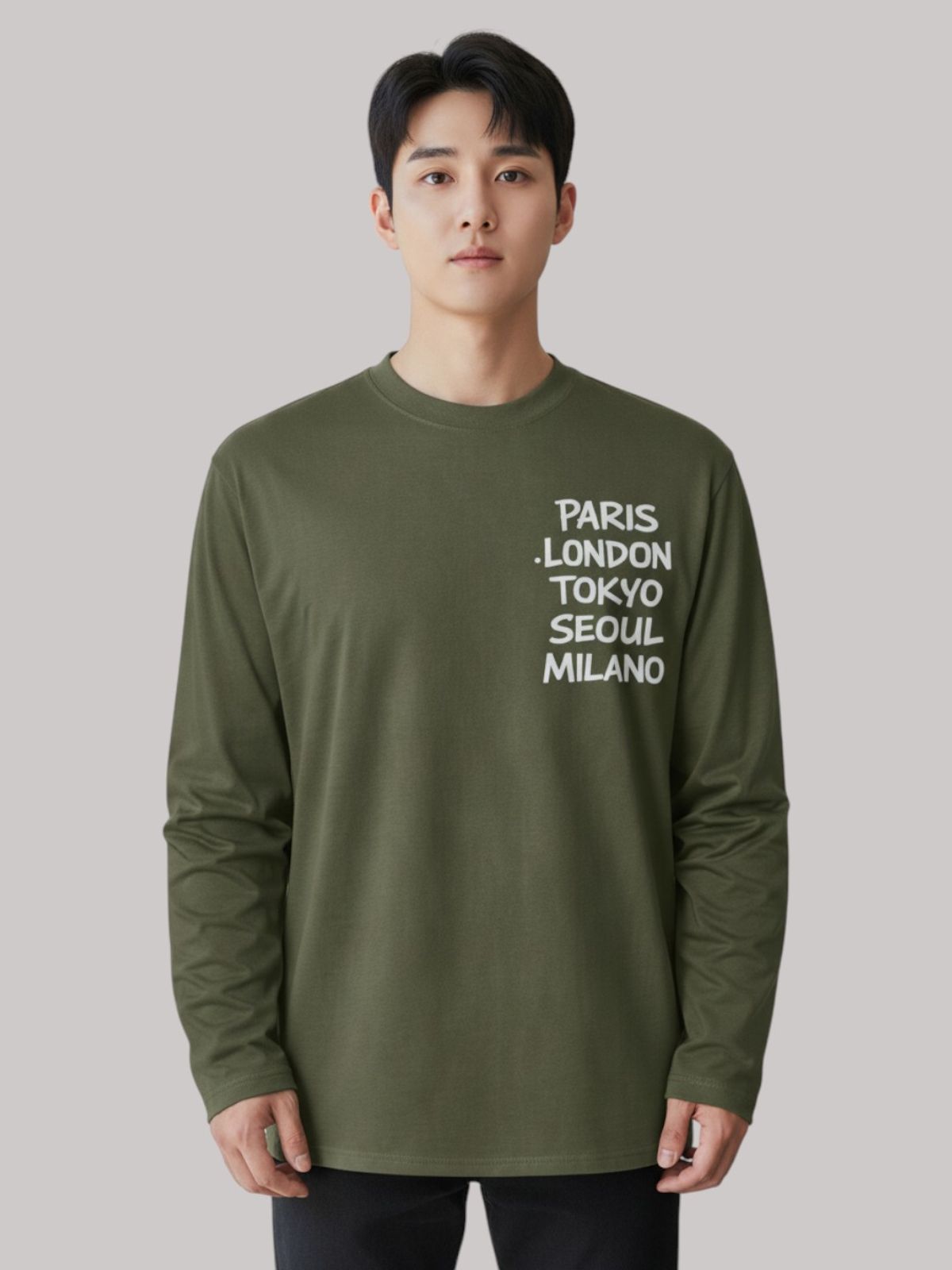지블랙(ZBLACK) 아카이브 패션위크   롱슬리브(KHAKI-WHITE PRINT)