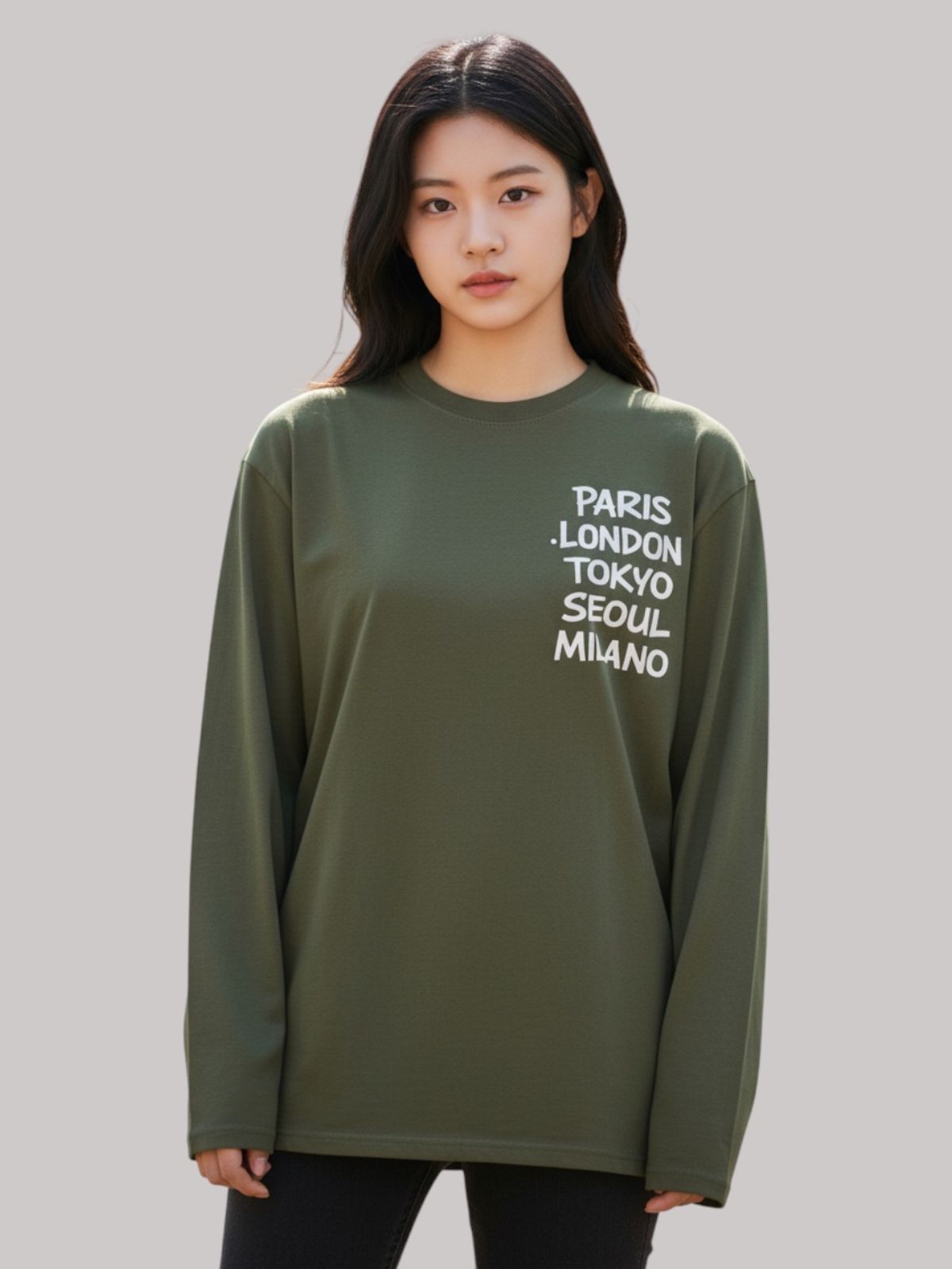 지블랙(ZBLACK) 아카이브 패션위크   롱슬리브(KHAKI-WHITE PRINT)