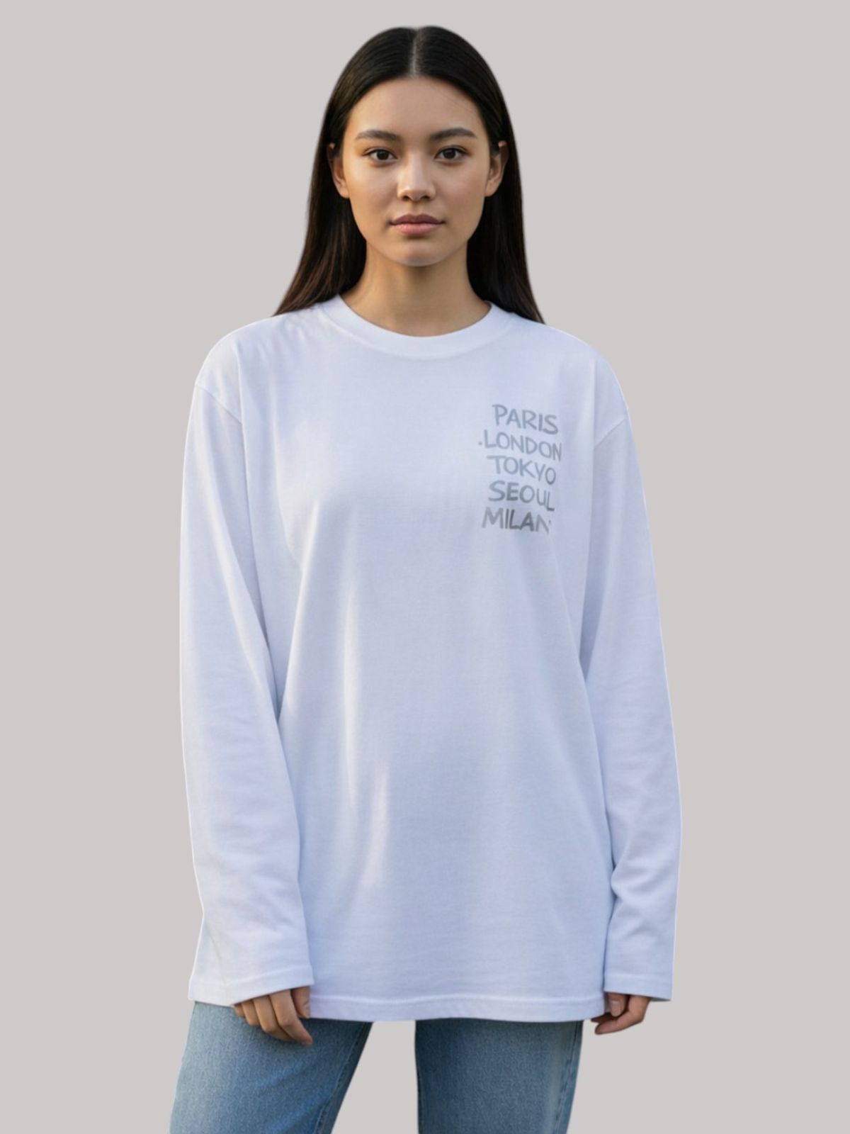 지블랙(ZBLACK) 아카이브 패션위크   롱슬리브(WHITE-GREY PRINT)
